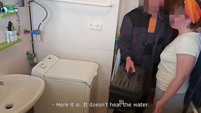 part 1: Sexy, elderly wife gets banged by washing machine repairman - while hubby sleeps. After waking up, unsuspecting husband pulverizes wifey too.