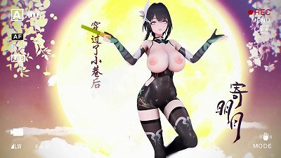 Aether Gazer Ying Zhao anime disrobe Dance huge hooters bouncing MMD 3 dimensional Yellow forearm fan (CLIP)
