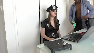 chick Police Officer Beata pounded dark-hued Office Cleaner