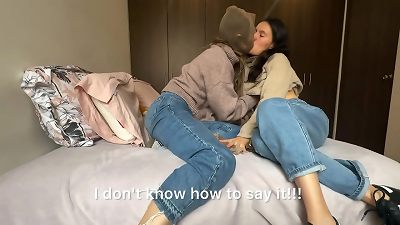 The neighbor displays me how to try on the pantyhose I bought to wear with my husband