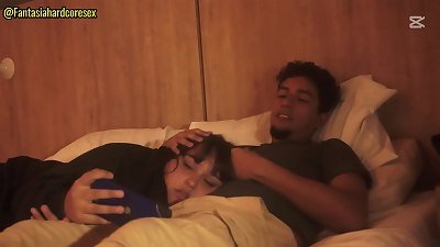 watching a vid with my stepsister and I couldn't help but put my man rod in her throat when she lay on my legs